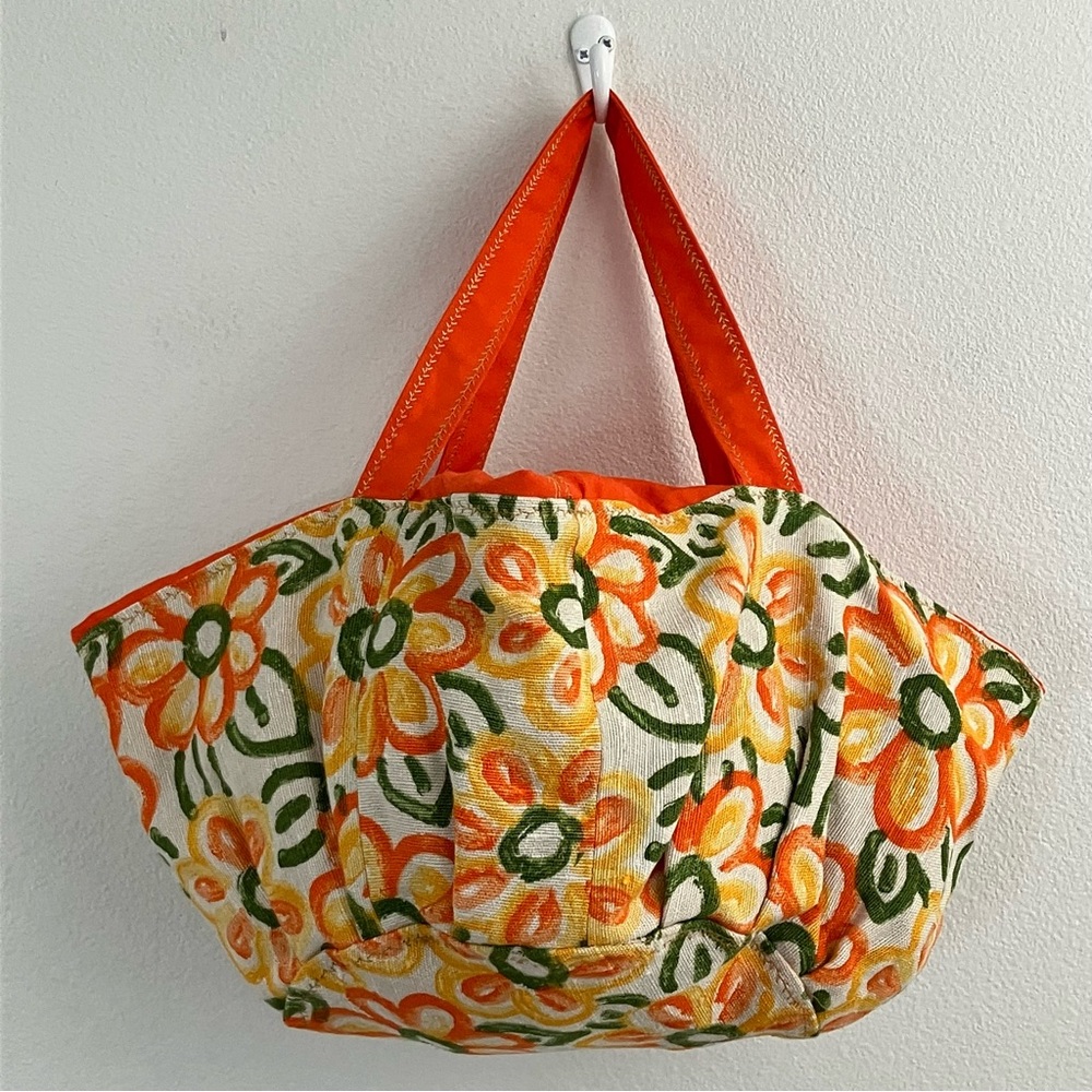 🔴 Boho Orange Floral Cinch Bag